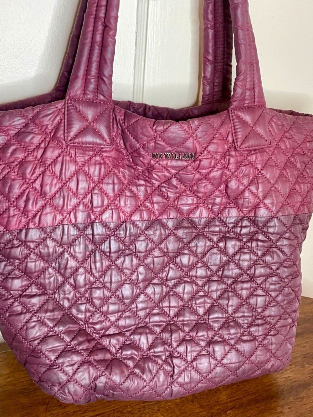 MZ Wallace Ombre Colorblock Large Metro Quilted Tote Burgandy Purple